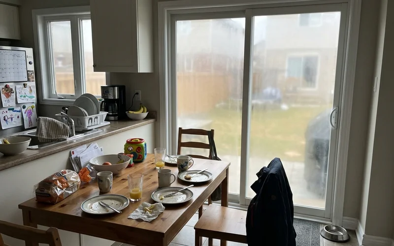 Foggy 80-inch fixed patio panel with haze between the panes