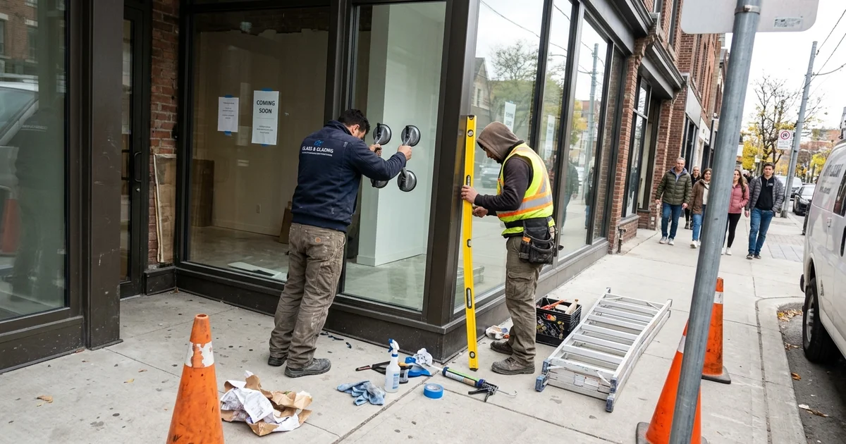 Yorkville boutique storefront with a new 10mm tempered display window