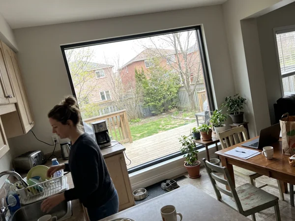 Clear new fixed patio panel in a Unionville kitchen