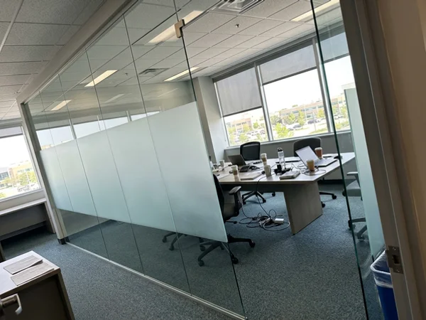 Finished meeting room glass wall in a Markham office park